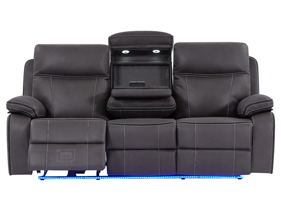 3+1 Electric Recliner Sofa Set Inc Chair In Grey Resilience Fabric With Usb Ports, Power Headrest & Drop Down Table. 2 Piece Cinema Sofa Set - Vinsonova