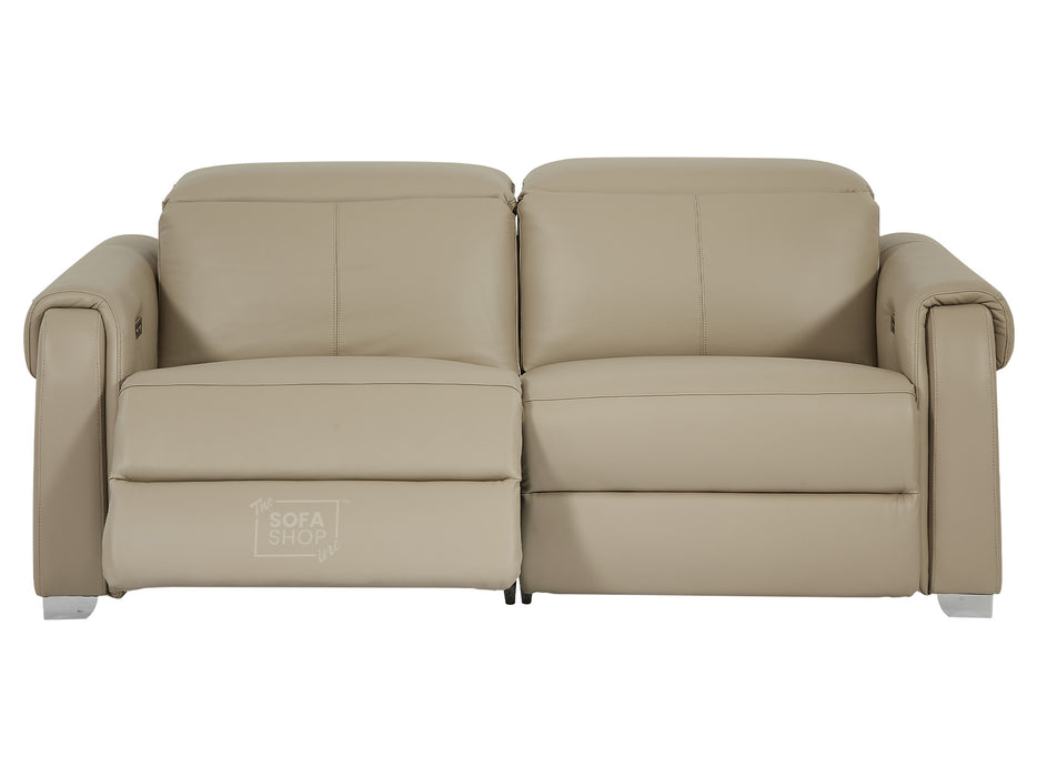 3 2 Electric Recliner Sofa Set with Power Headrest, USB Charging Ports | Beige Leather Sofa | Turin | The Sofa Shop