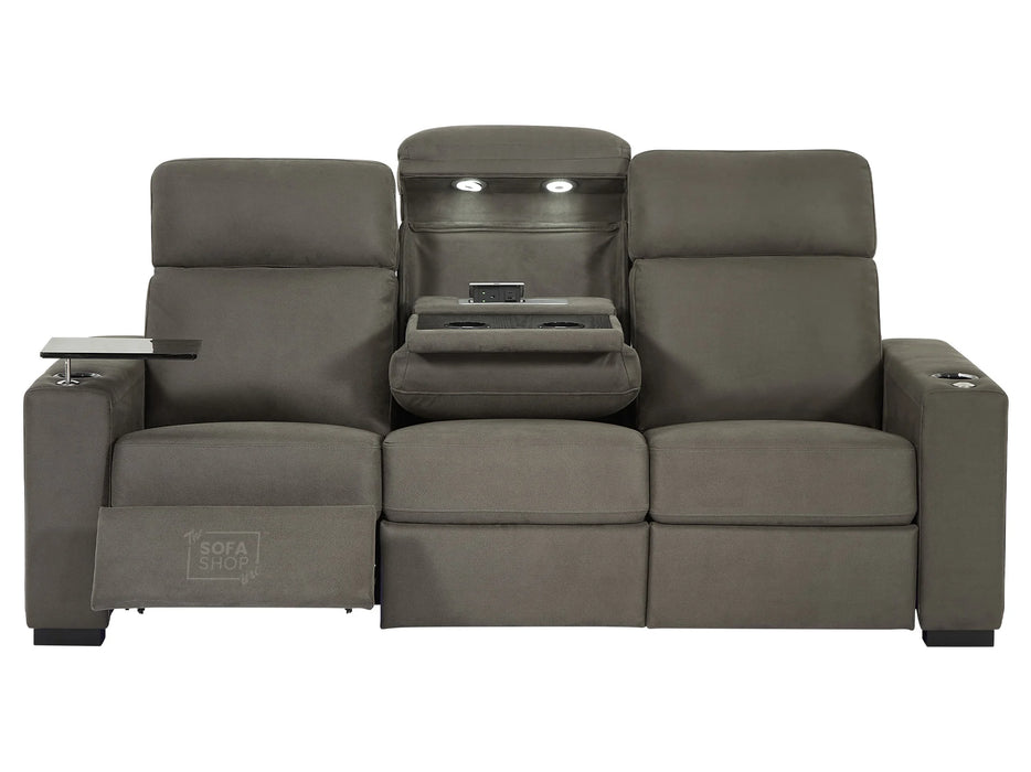 3+2+1 Electric Reclining Sofa Set | Cinema Sofa Package in Grey Fabric with LED, USB Port, Socket Set & Cup Holders | Palmero | The Sofa Shop