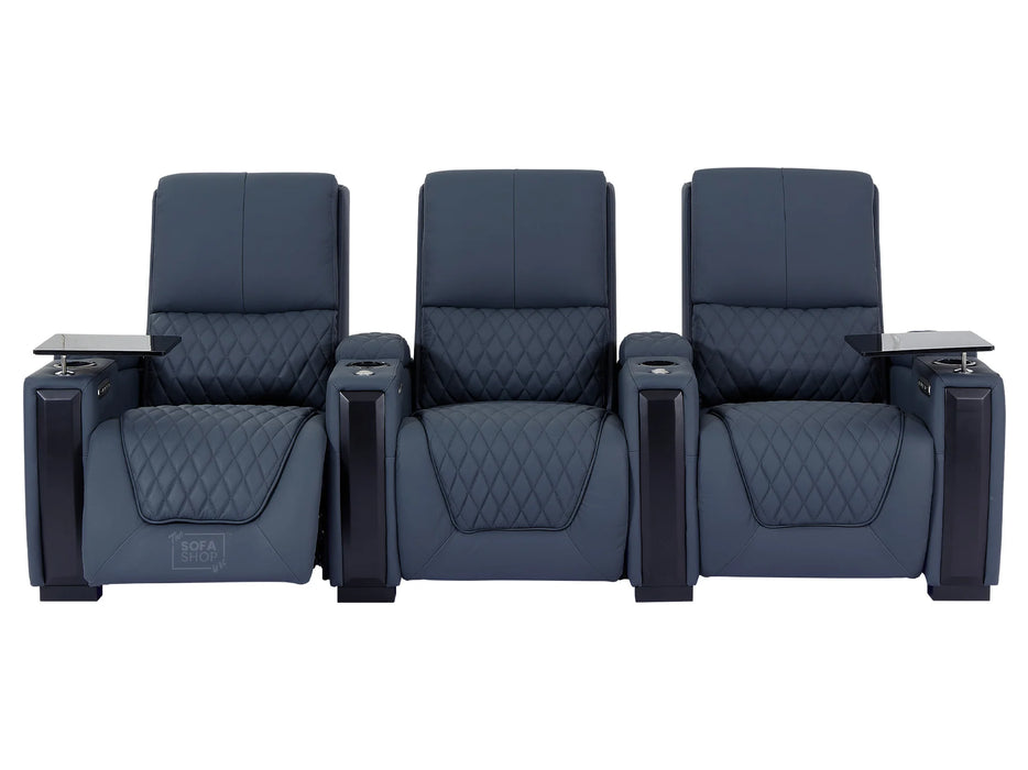 3+2 Recliner Cinema Sofa Suite | Electric Home Theatre Seats in Blue Genuine Leather with Cooling Cup Holders, LED & USB | Assisi | Sofa Shop