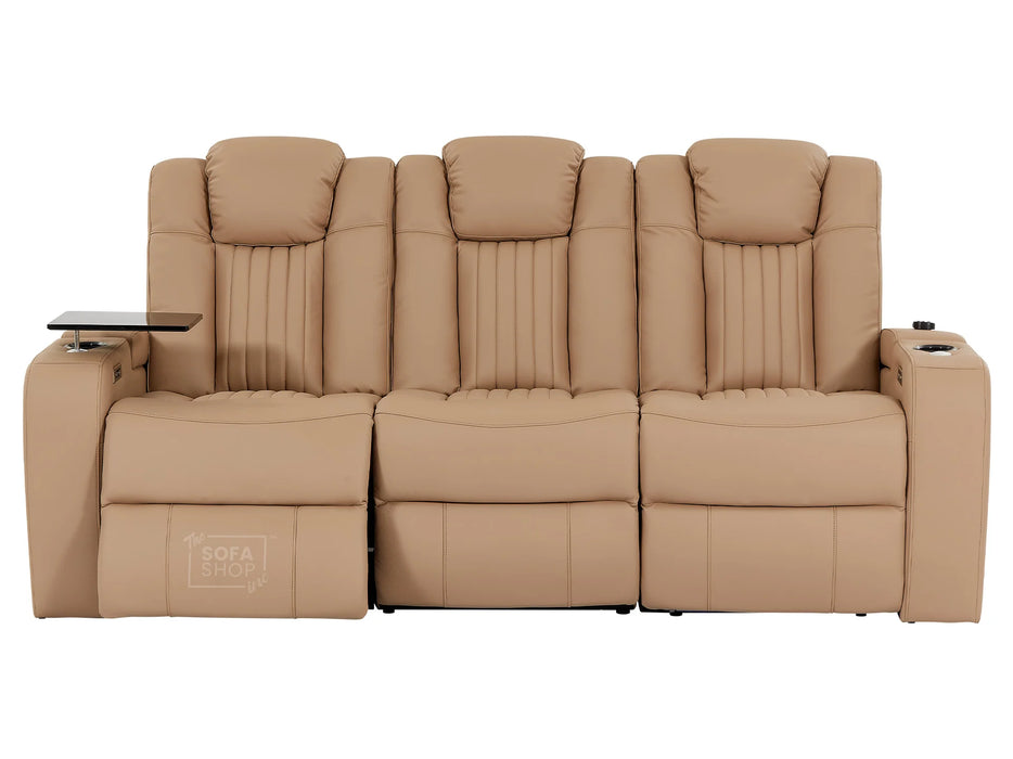 3+2 Leather Recliner Sofa with USB Charging, Cup Holders, Storage, LED Lights & Massage | Beige Leather | Capri | The Sofa Shop