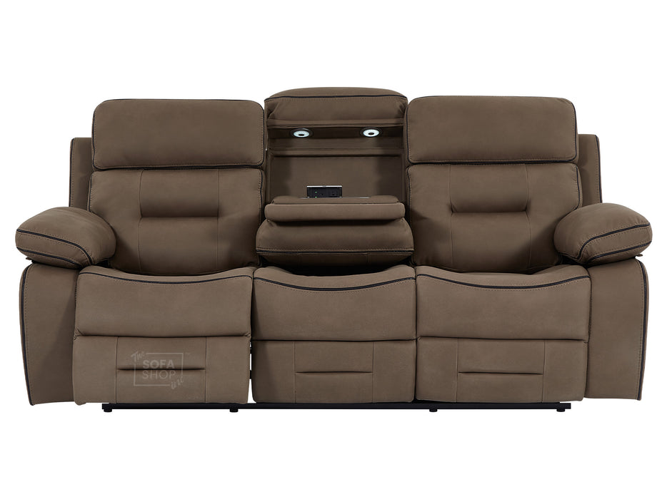 3+2 Seater Fabric Sofas with Drop-Down Table, Cup Holder, LED Reading Light, Power Headrest, Power Recliner, Bluetooth Speaker, Socket Set, Storage Drawer & Wireless Charger | Brown Fabric | Sicily | The Sofa Shop