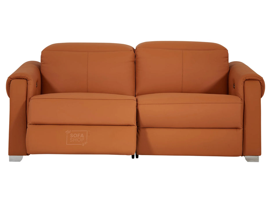 3 Seater Leather Recliner Sofa with USB Ports & Power Headrest | Orange Real Leather | Turin | Sofa Shop