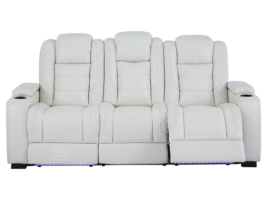 3+2 Seater Leather Sofa Packages with Power Headrest, USB Ports, Electric Reclining, Massage Seat, Bluetooth Speaker, Socket Set & Storage Drawer | White Real Leather Sofas | Napoli | The Sofa Shop