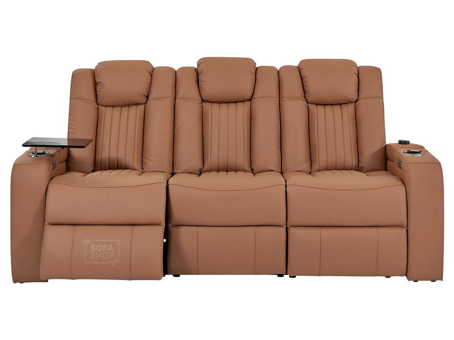 3+2 Smart Recliner Sofa Set | Tan Leather Aire Power Reclining Sofa Suite with Drop-Down Table, Massage, USB & LED | Capri | The Sofa Shop