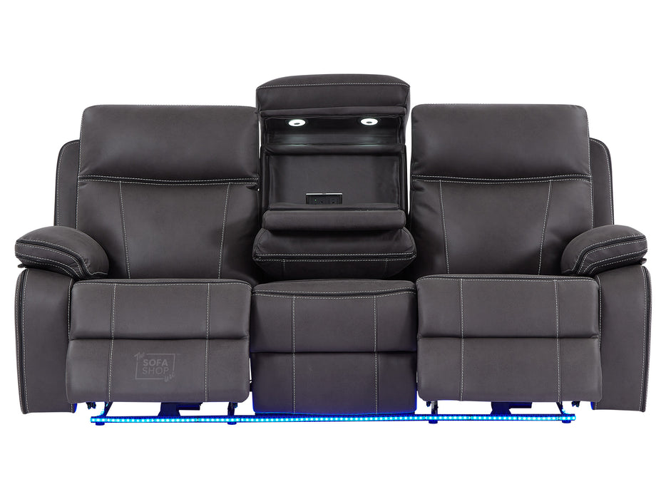 3+1 Electric Recliner Sofa Set Inc Chair In Grey Resilience Fabric With Usb Ports, Power Headrest & Drop Down Table. 2 Piece Cinema Sofa Set - Vinsonova