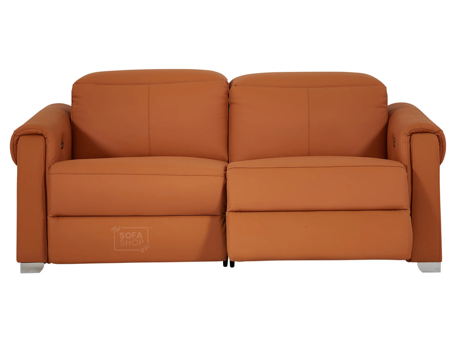 3 Seater Leather Recliner Sofa with USB Ports & Power Headrest | Orange Real Leather | Turin | Sofa Shop