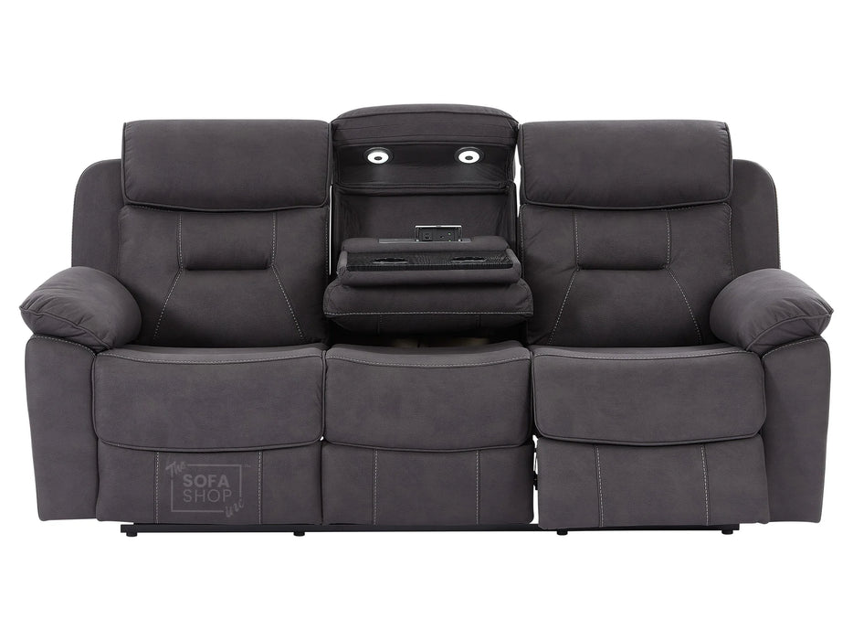 3+2 Piece Electric Home Cinema Theatre Sofa Set | Fabric Couch Suite Package In Black + Console + Table + Reading Lamps | Florence | The Sofa Shop