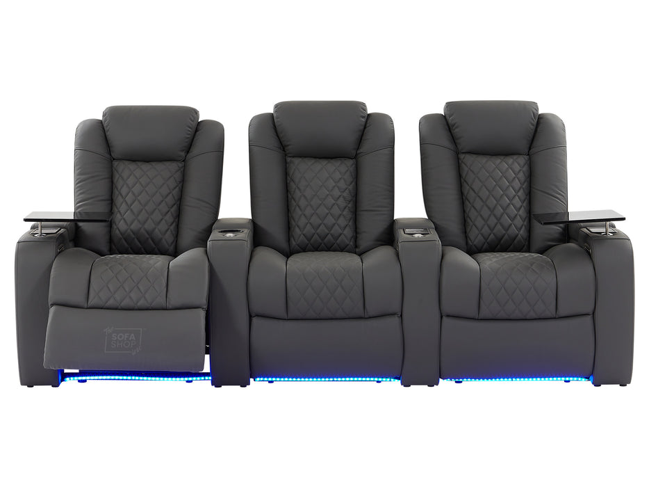 3+1 Piece Electric Home Cinema Theatre Sofa Set | Real Leather Couch Suite Package In Grey + Chilled Cupholders + Console + Power Lumbar + Table | Milano | Sofa Shop