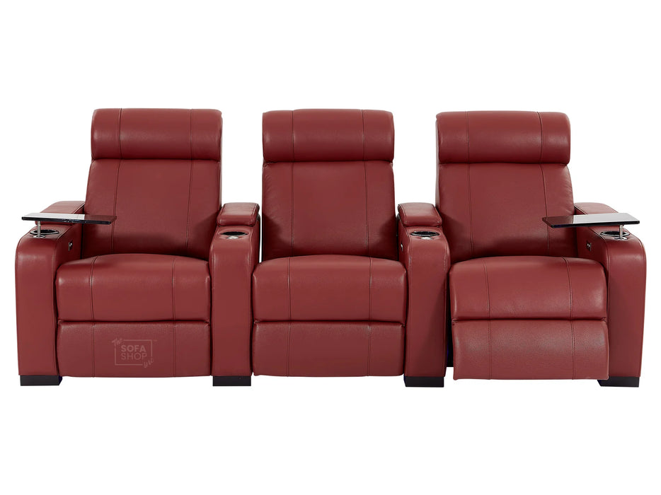 3+2 Electric Recliner Sofa Set | 2 Piece Smart Hi-Tech Sofa Package in Red Real Leather with USB, Cupholders & Storage | Rimini | Sofa Shop