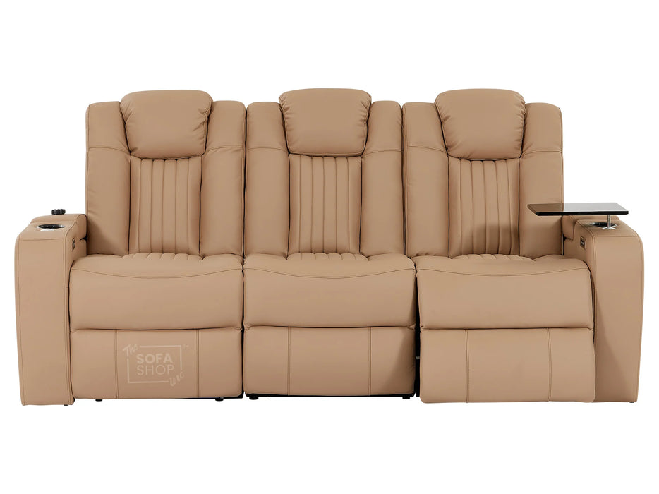 3+2 Leather Recliner Sofa with USB Charging, Cup Holders, Storage, LED Lights & Massage | Beige Leather | Capri | The Sofa Shop