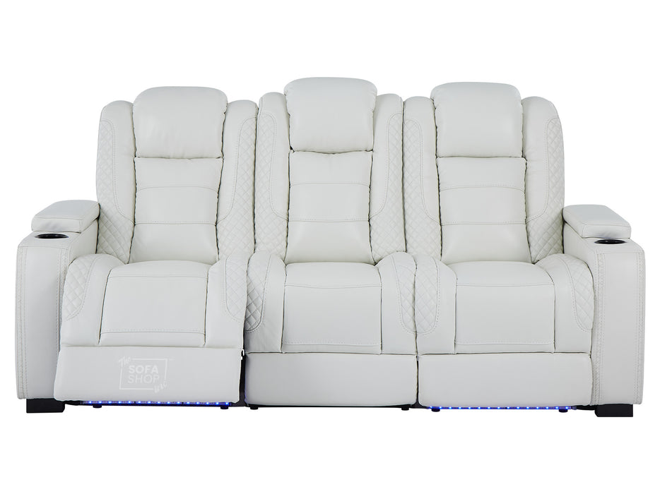 3 Seater Electric Recliner Sofa with Fold-Down Table, USB, Bluetooth Speaker, Storage & Chilled Cupholders | White Real Leather | Napoli | The Sofa Shop