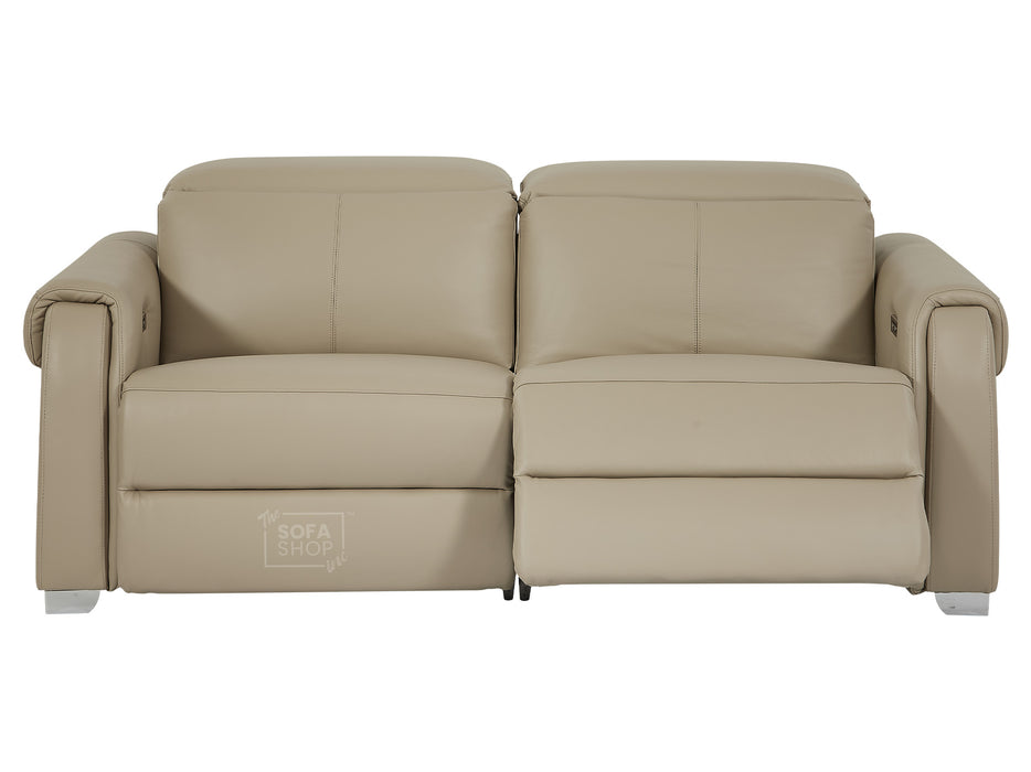 3 2 Electric Recliner Sofa Set with Power Headrest, USB Charging Ports | Beige Leather Sofa | Turin | The Sofa Shop