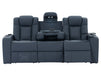 Electric Recliner Cinema Sofa Set 3 2 1 in Blue Real Leather with Cup Holders, Storage Boxes, and USB Ports - Capri