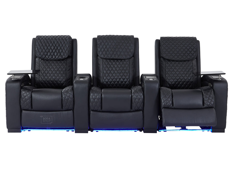 3+2+1 Piece Electric Home Cinema Theatre Sofa Set | Real Leather Couch Suite Package In Black + Power + Speakers + USB | Torino | The Sofa Shop