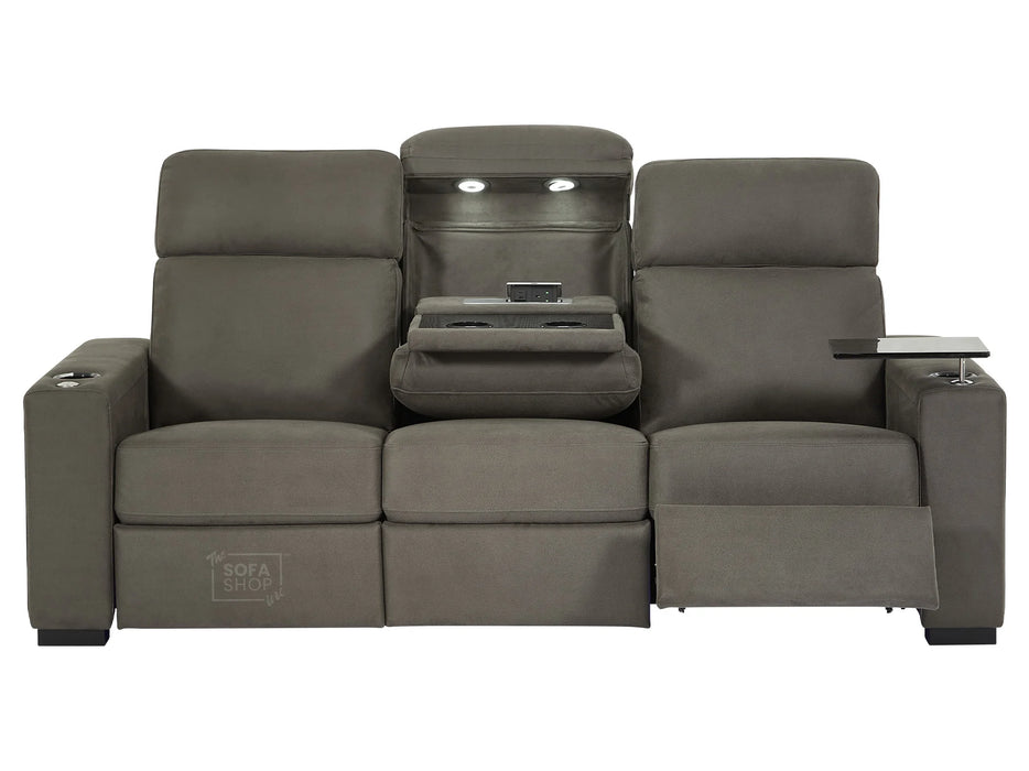 3 Seater Electric Recliner Sofa with Drop-Down Table, Reading Light, Lumbar Support, USB Port, Socket Set, Power Recliner & Cup Holder | Grey Fabric | Palmero | Sofa Shop