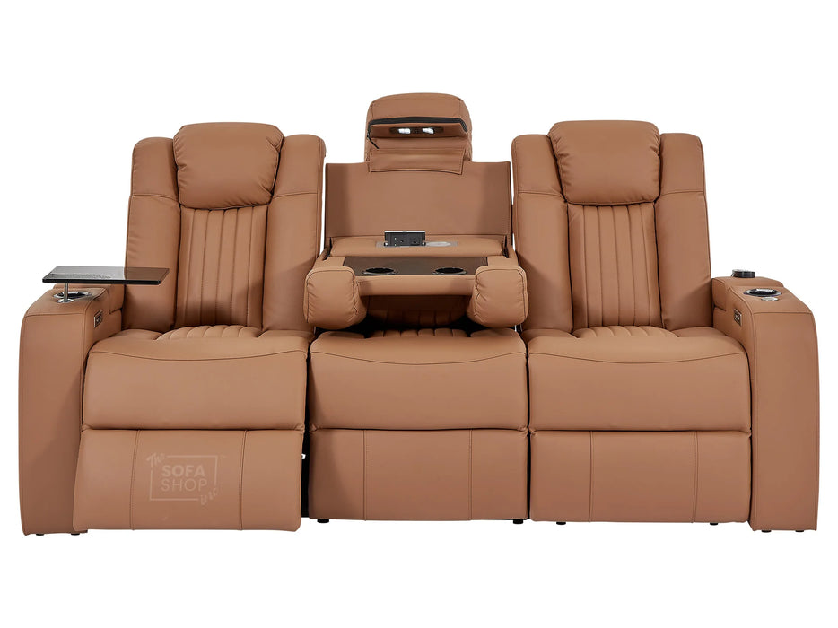 3+2 Smart Recliner Sofa Set | Tan Leather Aire Power Reclining Sofa Suite with Drop-Down Table, Massage, USB & LED | Capri | The Sofa Shop