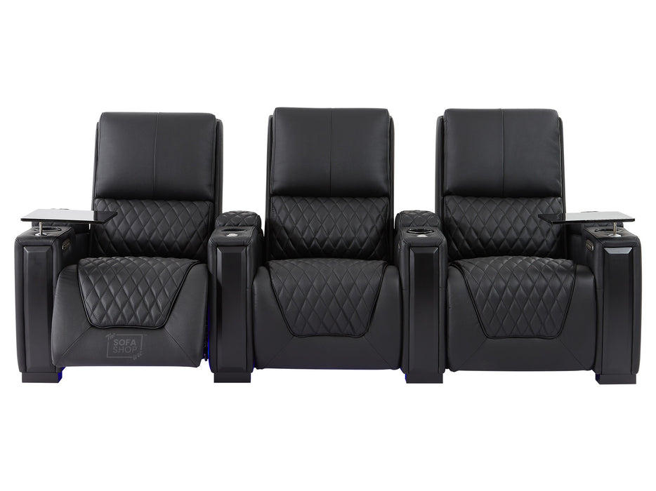 3 Seat Electric Recliner Home Cinema Theatre Sofa | Real Leather Couch in Black + USBc to Stay Charged + Fully Reclining Seats | Assisi | The Sofa Shop