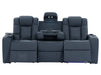 Electric Recliner Cinema Sofa Set 3 2 1 in Blue Real Leather with Cup Holders, Storage Boxes, and USB Ports - Capri