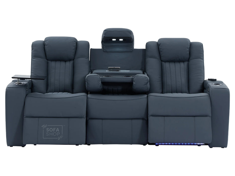 3+1 Electric Recliner Sofa Set and Cinema Sofa Seats Package in Blue Real Leather. Suite with USB, Storage, and Charger - Capri