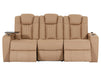 3+1 Smart Reclining Sofa Package | 2 Piece Power Home Theatre Couch in Camel Leather Aire with Massage, LED Cupholders & Table | Capri | The Sofa Shop