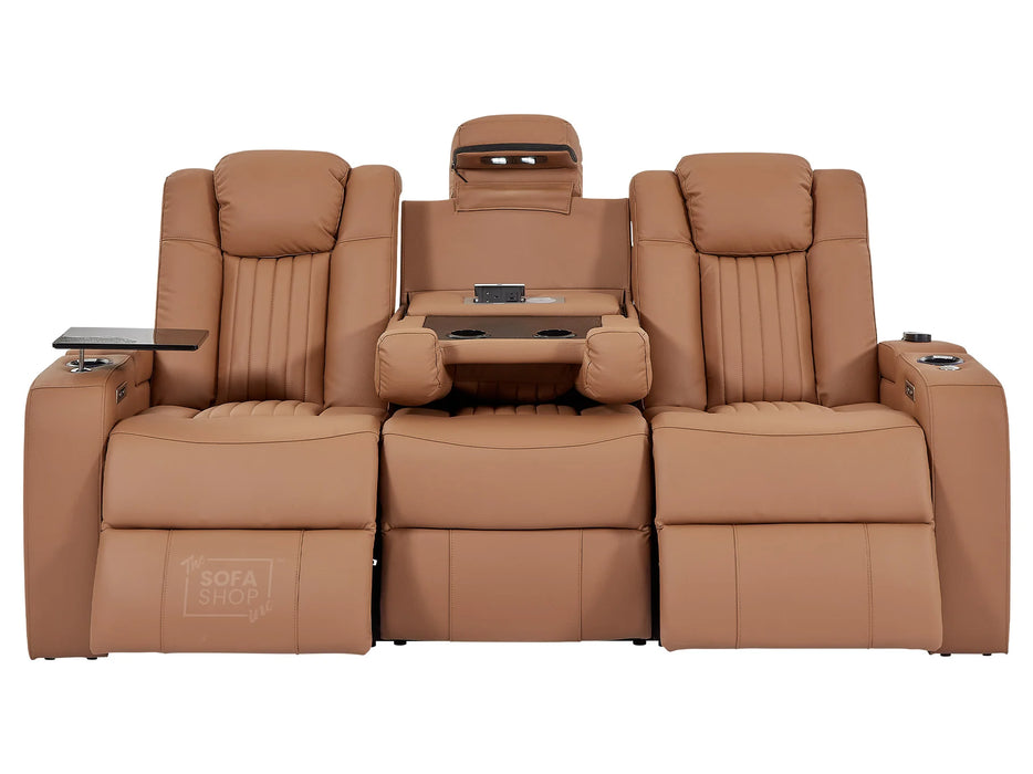 3+2 Smart Recliner Sofa Set | Tan Leather Aire Power Reclining Sofa Suite with Drop-Down Table, Massage, USB & LED | Capri | The Sofa Shop