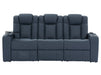 Electric Recliner Cinema Sofa Set 3 2 1 in Blue Real Leather with Cup Holders, Storage Boxes, and USB Ports - Capri