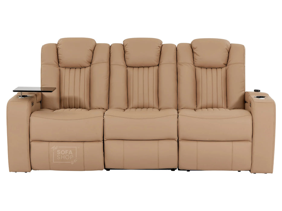 3+2 Leather Recliner Sofa with USB Charging, Cup Holders, Storage, LED Lights & Massage | Beige Leather | Capri | The Sofa Shop