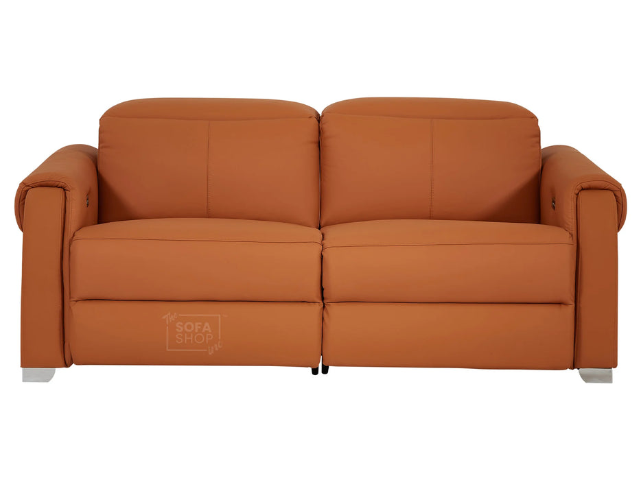 3 Seater Leather Recliner Sofa with USB Ports & Power Headrest | Orange Real Leather | Turin | Sofa Shop