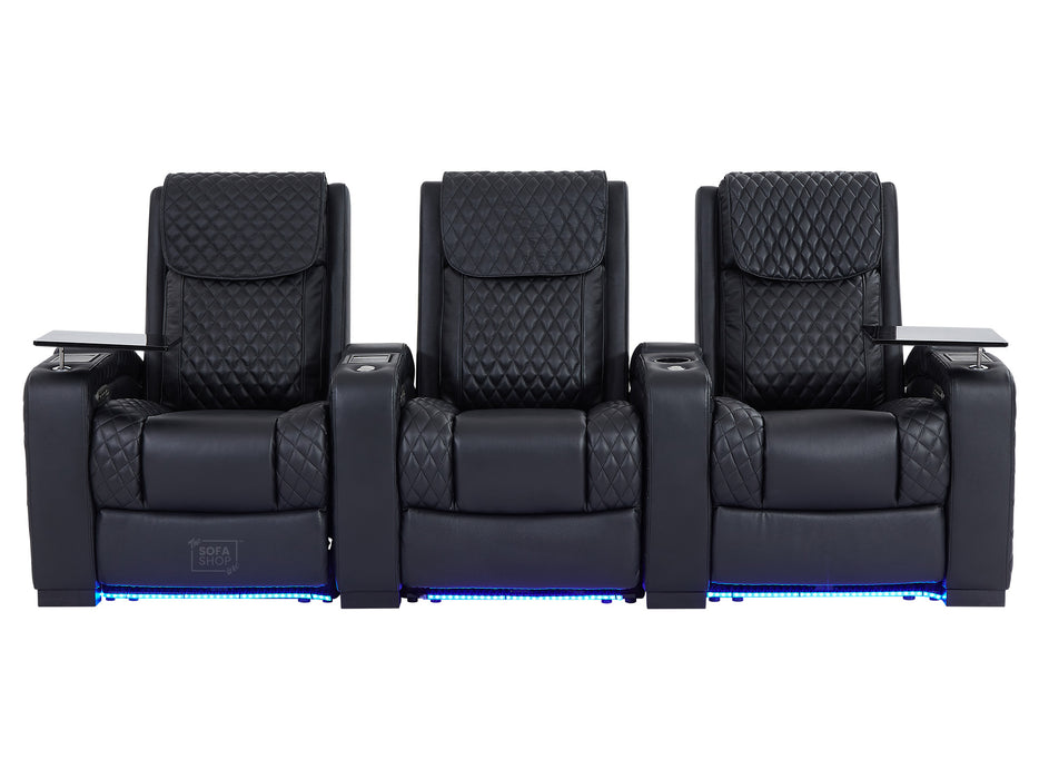 3+1 Piece Electric Home Cinema Theatre Sofa Set | Black Real Leather Couch Suite Package with Adjustable Headrests & Tables | Torino | The Sofa Shop