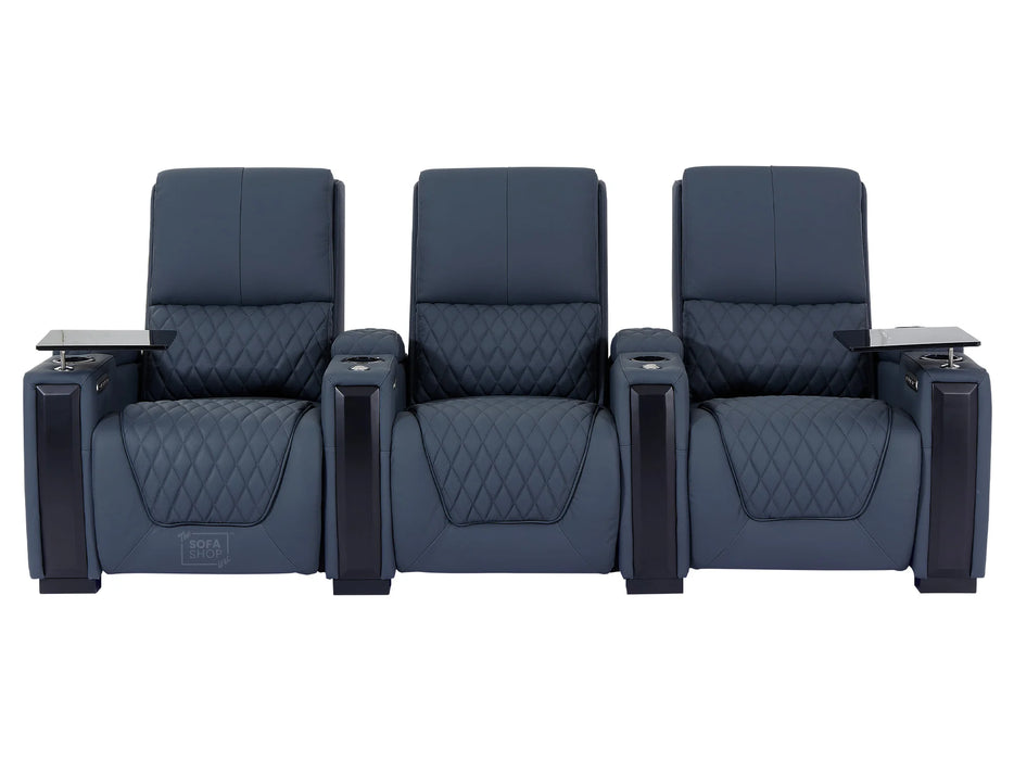 3+2 Recliner Cinema Sofa Suite | Electric Home Theatre Seats in Blue Genuine Leather with Cooling Cup Holders, LED & USB | Assisi | Sofa Shop