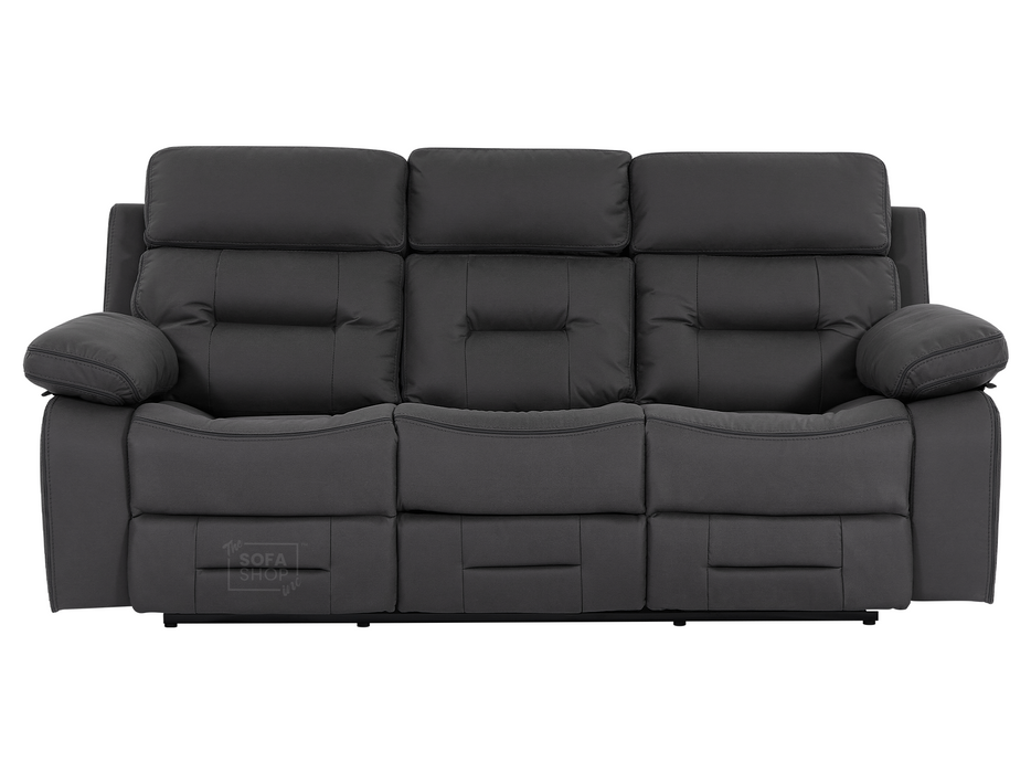 3+2 Seater Grey Fabric Sofas with Drop-Down Table, Power Headrest, Power Recliner, Bluetooth, Socket Set, Storage Drawer, USB & Wireless Charging | Grey Fabric | Sicily | The Sofa Shop