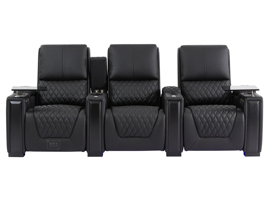 3 Seat Electric Recliner Home Cinema Theatre Sofa | Real Leather Couch in Black + USBc to Stay Charged + Fully Reclining Seats | Assisi | The Sofa Shop