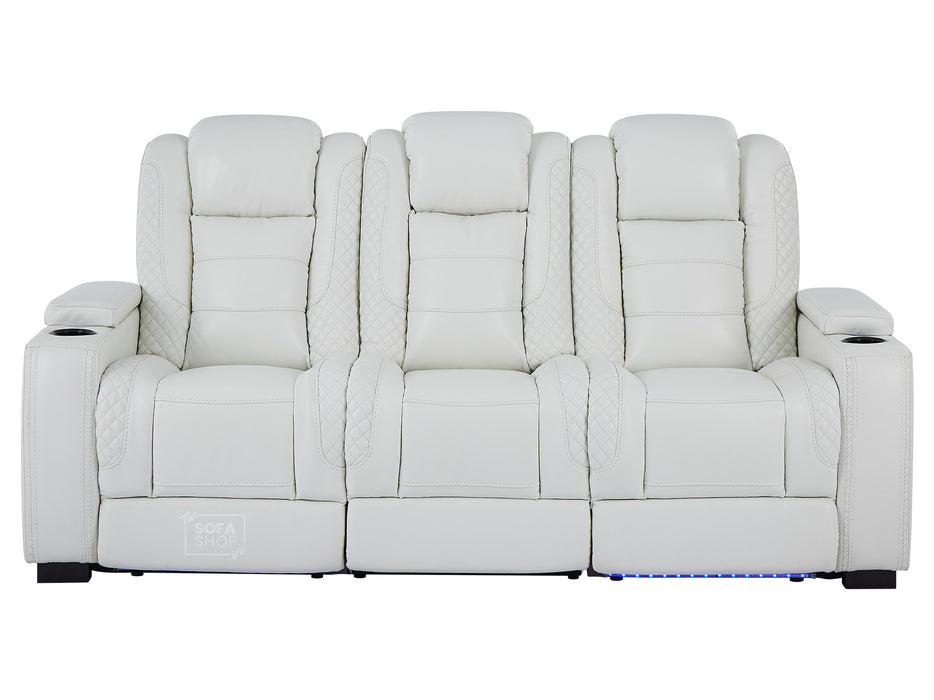 3+2 Seater Leather Sofa Packages with Power Headrest, USB Ports, Electric Reclining, Massage Seat, Bluetooth Speaker, Socket Set & Storage Drawer | White Real Leather Sofas | Napoli | The Sofa Shop