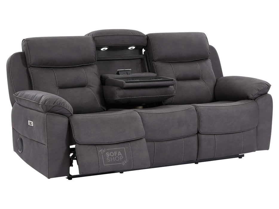 3 Seat Electric Recliner Home Cinema Theatre Sofa | Fabric Couch In Black + Cupholders + Table + Power Headrests + Speakers | Florence | The Sofa Shop