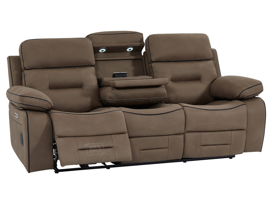 3+2+1 Seater Fabric Sofas in Brown with Drop-Down Table, Cup Holder, LED Reading Light, Power Headrest, Power Recliner, Bluetooth Speaker, Socket Set, Storage Drawer & Wireless Charger | Sicily | The Sofa Shop