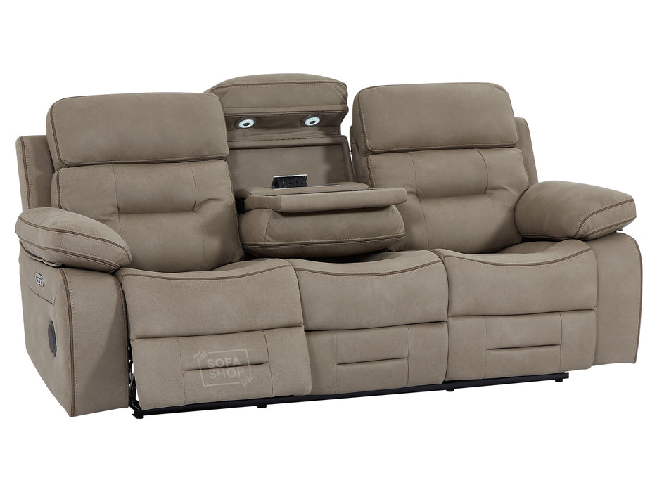 3+2 Seater Beige Fabric Sofas with Drop-Down Table, Power Headrest, Power Recliner, Bluetooth, Socket Set, Storage Drawer, USB Port | Beige Fabric | Sicily | The Sofa Shop