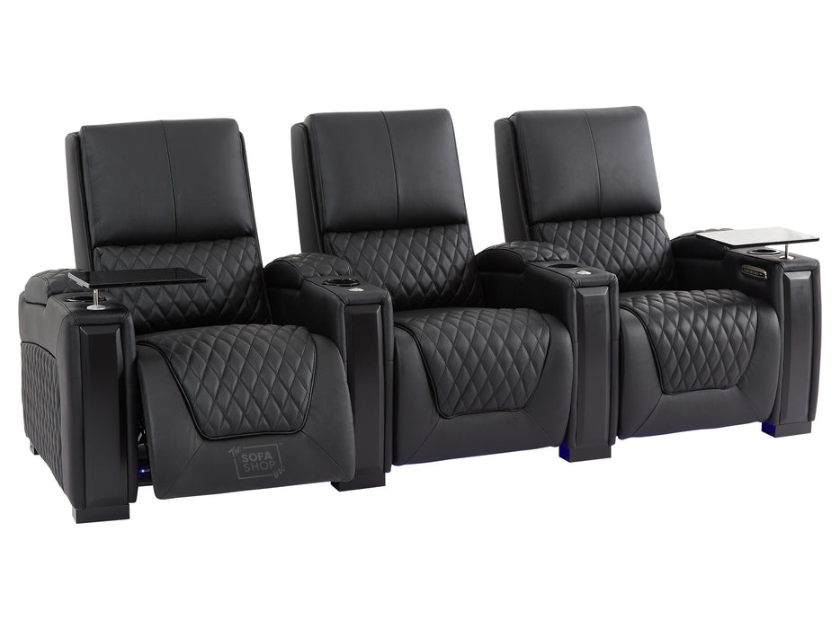 3+2+1 Cinema Sofa Package | 3-Piece Recliner Sofa Suite in Black Real Leather | Power Lumbar, LED Lights, Cup Holders & USB | Assisi | The Sofa Shop