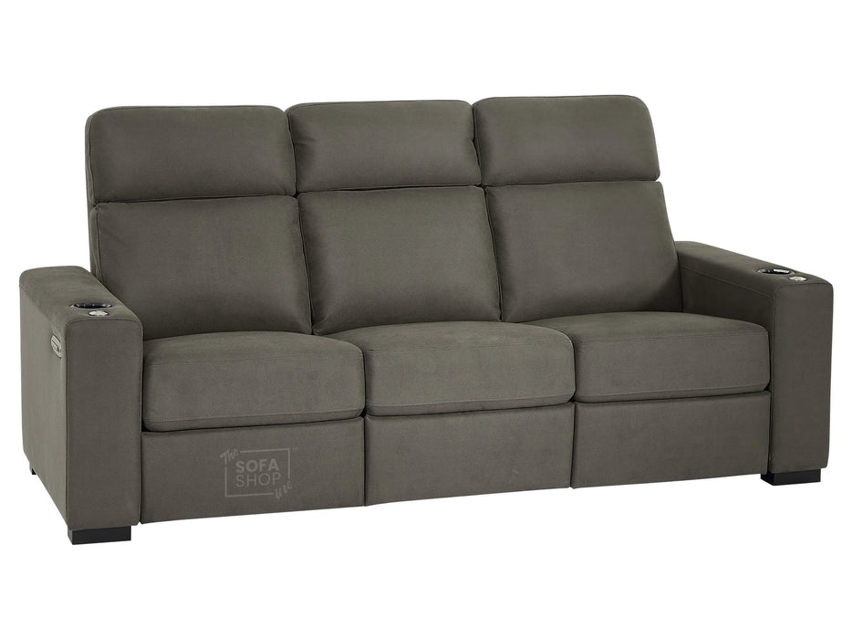 3+2+1 Electric Reclining Sofa Set | Cinema Sofa Package in Grey Fabric with LED, USB Port, Socket Set & Cup Holders | Palmero | The Sofa Shop