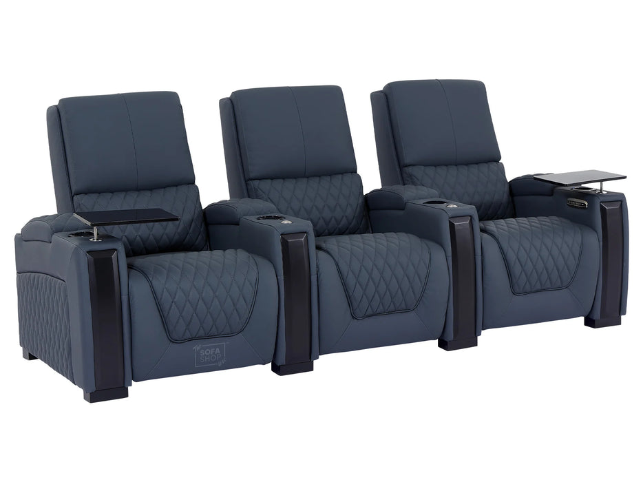 3+1 Electric Home Cinema Recliner Sofa Set | Genuine Leather Couch Suite in Blue With Storage, Lumbar Support & LED | Assisi | The Sofa Shop