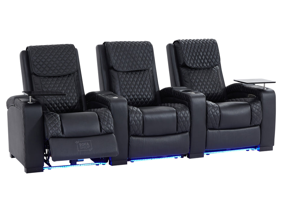 3+2+1 Piece Electric Home Cinema Theatre Sofa Set | Real Leather Couch Suite Package In Black + Power + Speakers + USB | Torino | The Sofa Shop