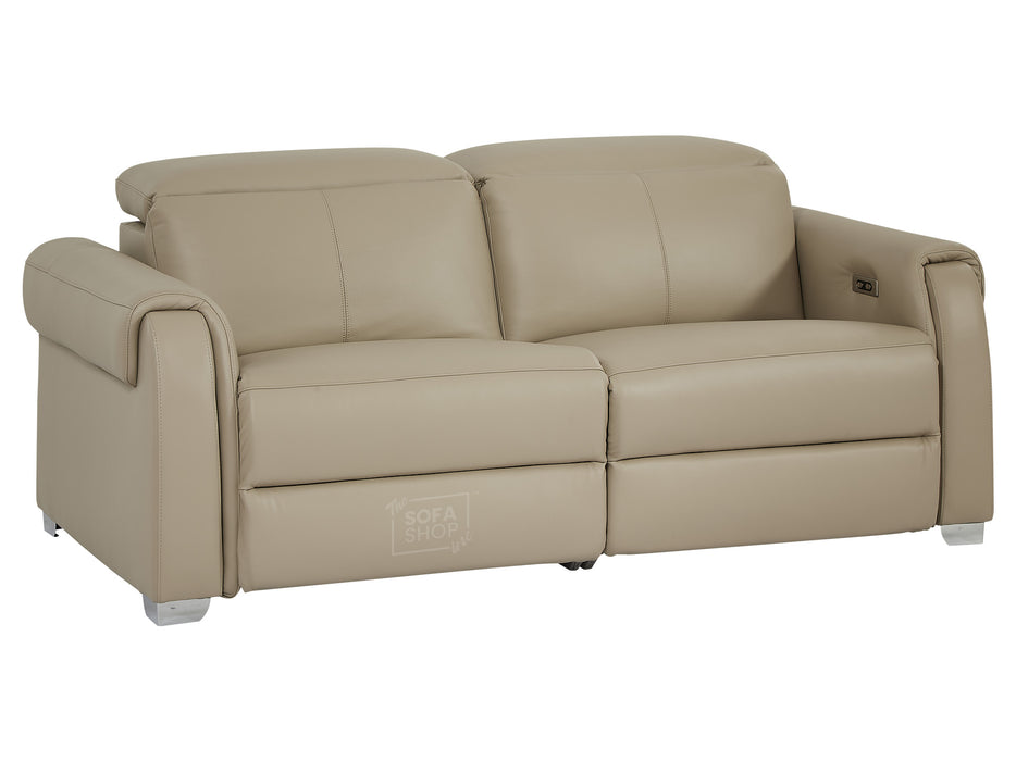 3 2 Electric Recliner Sofa Set with Power Headrest, USB Charging Ports | Beige Leather Sofa | Turin | The Sofa Shop