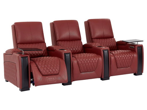 3 Seat Electric Recliner Home Cinema Theatre Sofa | Real Leather Couch in Red + Power Lumbar + Adjustable Headrests for Personalized Support | Assisi | The Sofa Shop