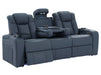 Electric Recliner Cinema Sofa Set 3 2 1 in Blue Real Leather with Cup Holders, Storage Boxes, and USB Ports - Capri