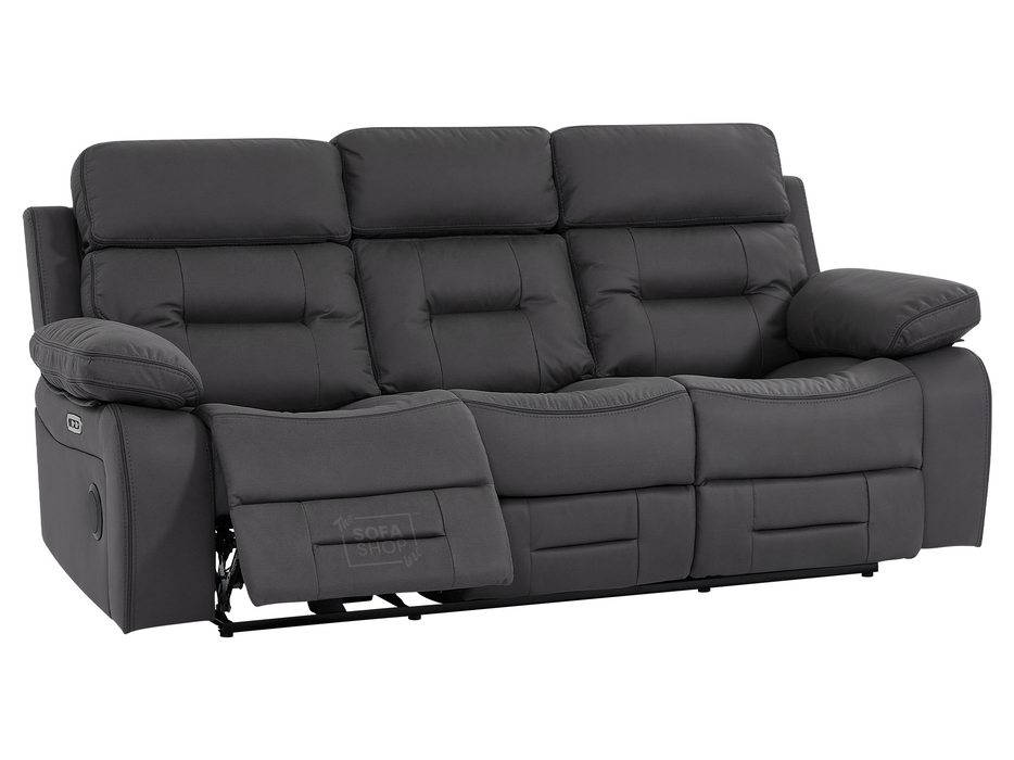 3+2+1 Seater Grey Fabric Sofas with Drop-Down Table, Power Headrest, Power Recliner, Bluetooth, Socket Set, Storage Drawer, USB Port | Sicily | The Sofa Shop