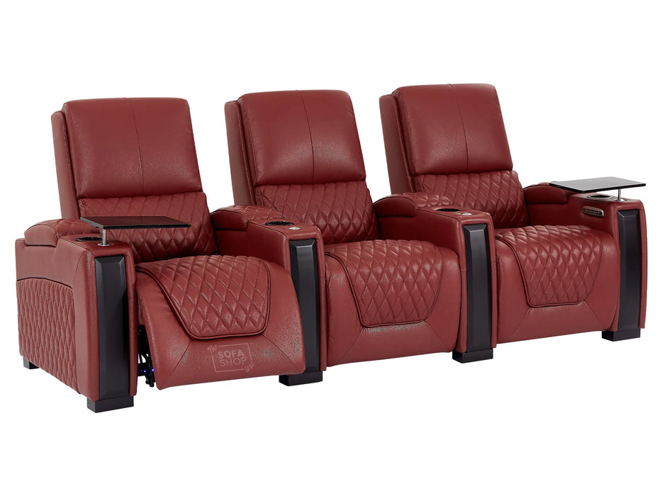 3+2+1 Electric Reclining Sofa Set | 3.Piece Real Leather Home Cinema Suite in Red with Storage, LED & Power Headrests | Assisi | The Sofa Shop