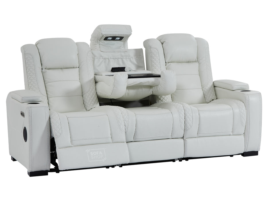 3+2 Seater Leather Sofa Packages with Power Headrest, USB Ports, Electric Reclining, Massage Seat, Bluetooth Speaker, Socket Set & Storage Drawer | White Real Leather Sofas | Napoli | The Sofa Shop