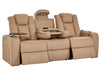 3+1 Smart Reclining Sofa Package | 2 Piece Power Home Theatre Couch in Camel Leather Aire with Massage, LED Cupholders & Table | Capri | The Sofa Shop