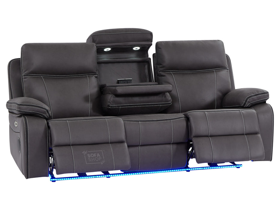 3 Seater Recliner Cinema Sofa In Grey Resilience Fabric With Power Headrests, Drop Down Table & USB Ports - Vinsonova