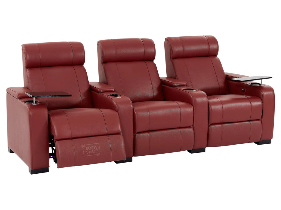 3+1 Recliner Electric Sofa Package | 2-Piece Genuine Leather Home Theatre Set in Red with Power Seats, Table & USB  | Rimini | The Sofa Shop